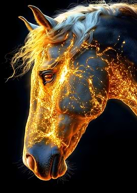 Golden Horse Head on Black