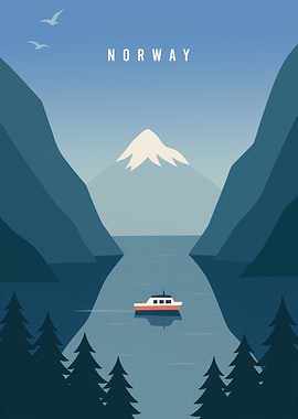 Norway Fjord Minimalist Landscape Illustration