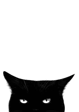 Peeking Black Cat Illustration