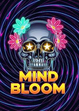 Mind Bloom Skull with Neon Flowers