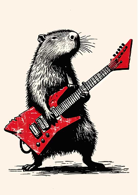 Capybara playing electric guitar illustration