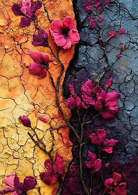 Textured Floral Painting with Contrasting Backgrounds