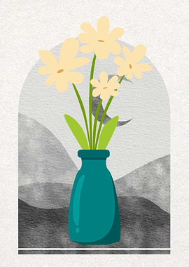 Floral Still Life with Mountain Backdrop