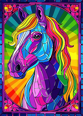 Colorful Mosaic Horse Portrait