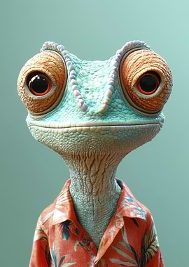 Cartoon Chameleon in Hawaiian Shirt