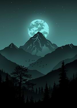 Mountain Landscape with Moonlit Sky