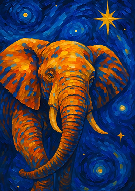 Elephant in Starry Night Style