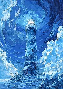 Icy Lighthouse in Winter Landscape