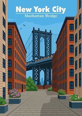 New York City Manhattan Bridge Illustration