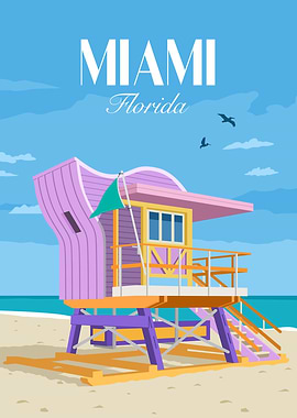 Miami Beach Lifeguard Tower Illustration