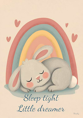 Sleep Tight Little Dreamer – Minimalist Nursery Bunny Art