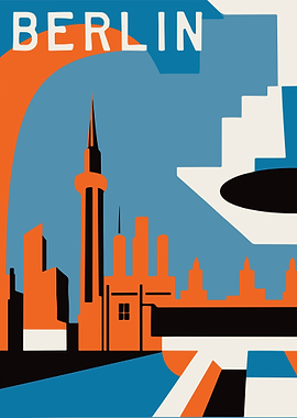 Berlin Cityscape Retro Travel Poster