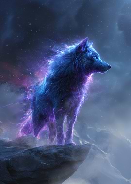 Celestial Wolf on Mountain Peak