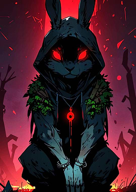 Hooded Rabbit with Red Eyes