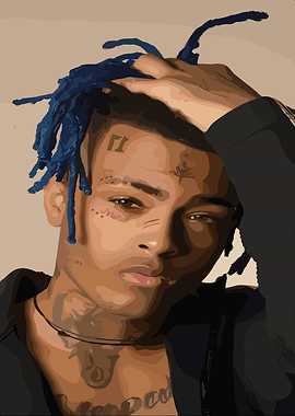 XXXTentacion Portrait with Blue Dreads