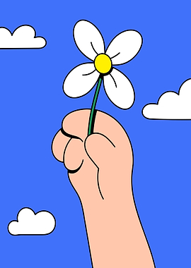 Hand Holding Daisy Against Blue Sky