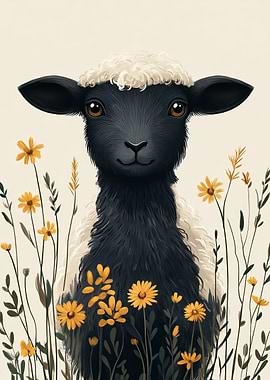 Cute Lamb with Yellow Flowers