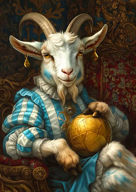 Regal Goat with Golden Soccer Ball