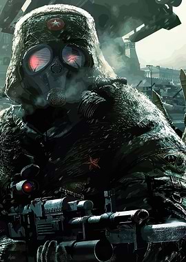 Soldier with Gas Mask and Rifle