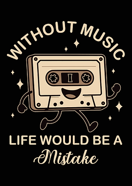 Cassette Tape Character with Music Quote