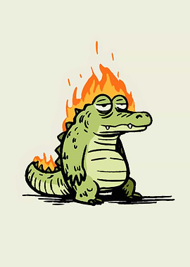 Cartoon Alligator on Fire