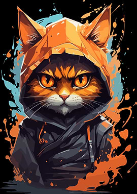 Hooded Cat with Intense Gaze