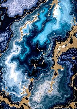Blue and Gold Agate Abstract