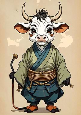 Cow Samurai Kimono Animal