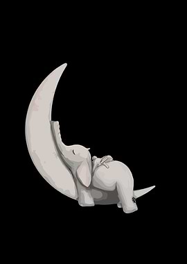 Elephant and Moon Illustration