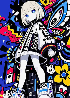 Anime Girl with Colorful Abstract Background