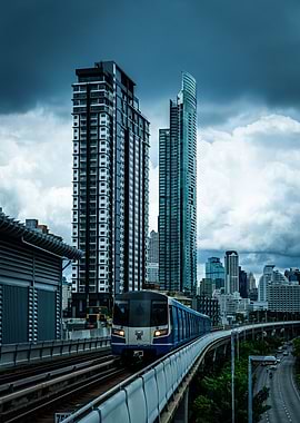 Bangkok Train and Cityscape