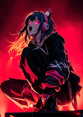 Anime Girl with Cat Ears and Headphones