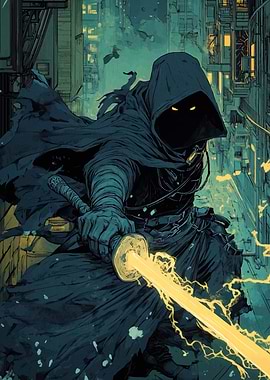 Cyberpunk Ninja with Glowing Sword