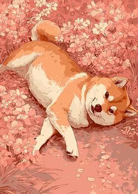 Adorable Shiba Inu in a Flower Field