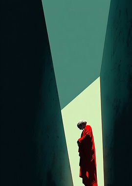 Red-Clad Figure in Narrow Passage