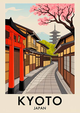 Kyoto Japan Street Scene Illustration