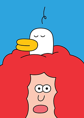 Cartoon Woman with Duck on Head