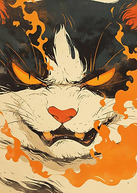 Angry Cat with Fiery Aura