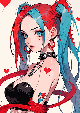 Anime Girl with Red and Blue Hair