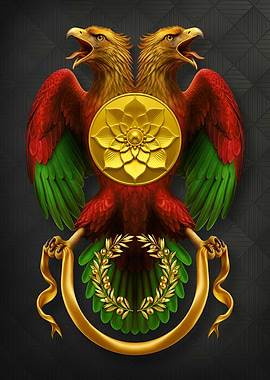 Modern photographic version of l’Asso di Denari Italian playing card.Double-Headed Eagle Emblem