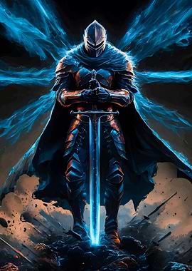 Armored Knight with Glowing Sword