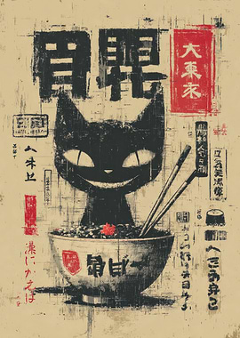 Black Cat Ramen Japanese Art