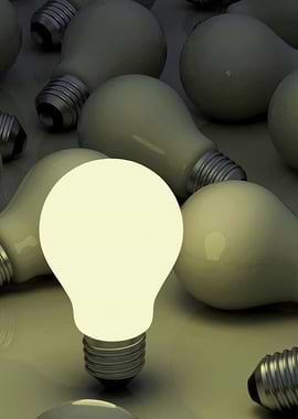 Illuminated Light Bulb Among Dim Ones