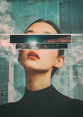 Woman with Cityscape Overlay