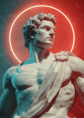 Classical Statue with Neon Halo