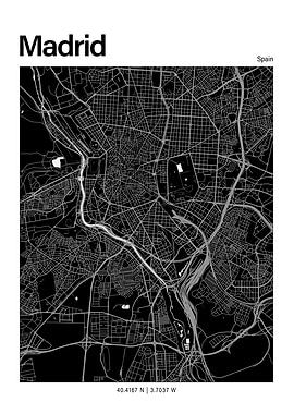 Madrid Black and White Map