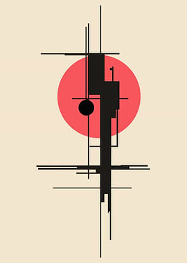 Abstract Geometric Composition with Red Circle