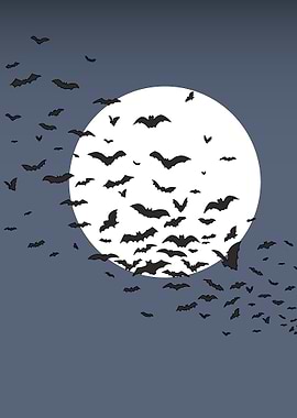 Bats flying in front of moon