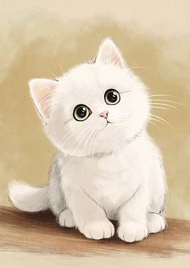 Cute White Kitten Digital Art