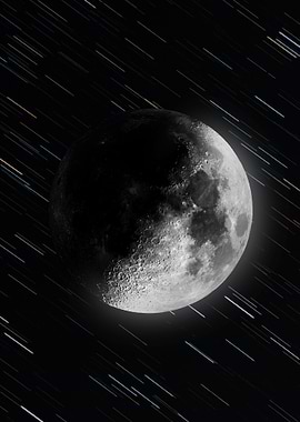 Moon with Star Trails